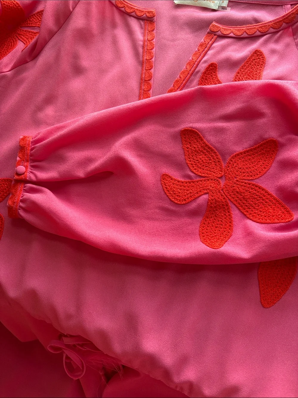 Tory Burch Pink Dress with Red/orange Floral Embroidery size 4
